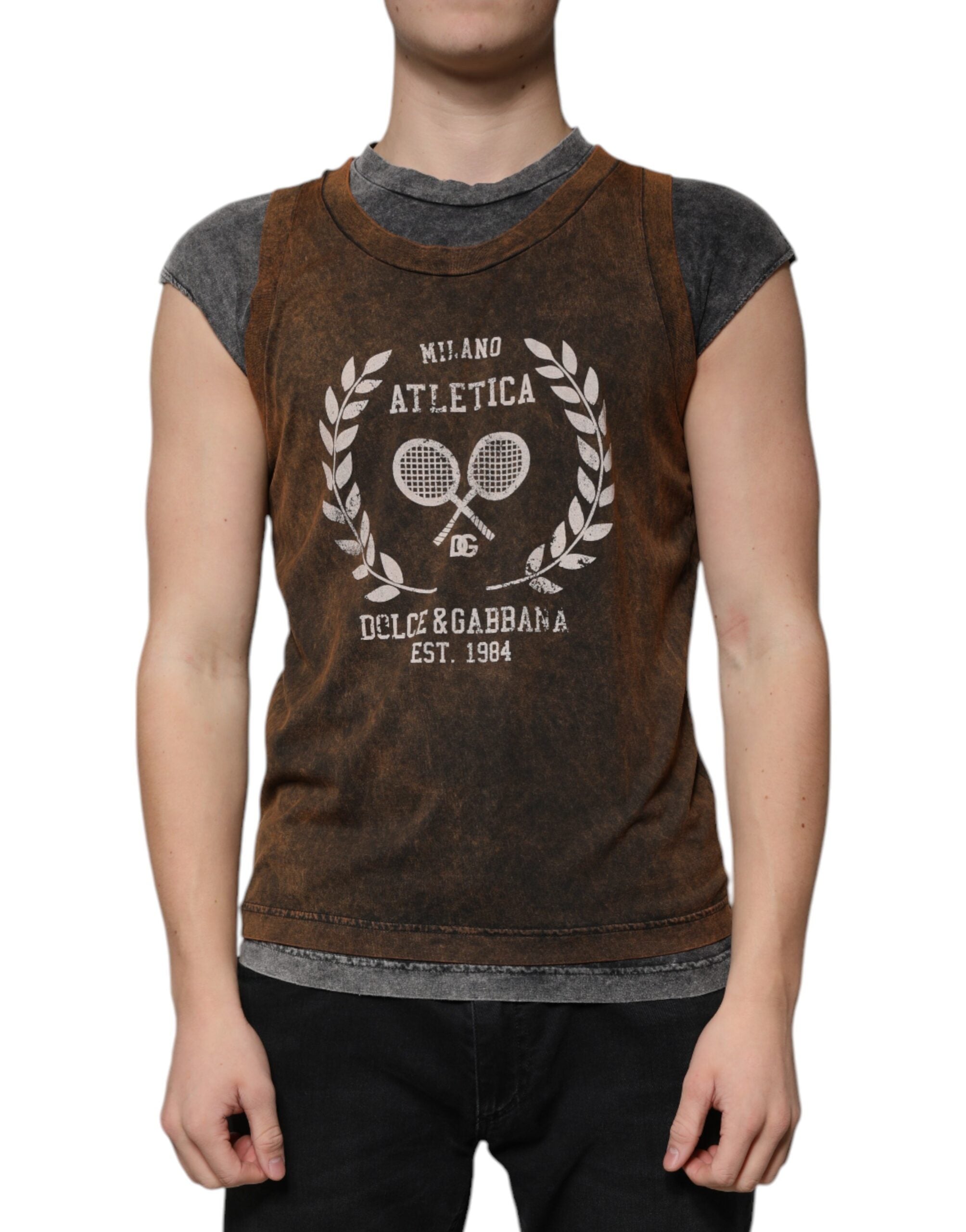 Brown Cotton Crew Neck Sleeveless T-shirt - ventzia
