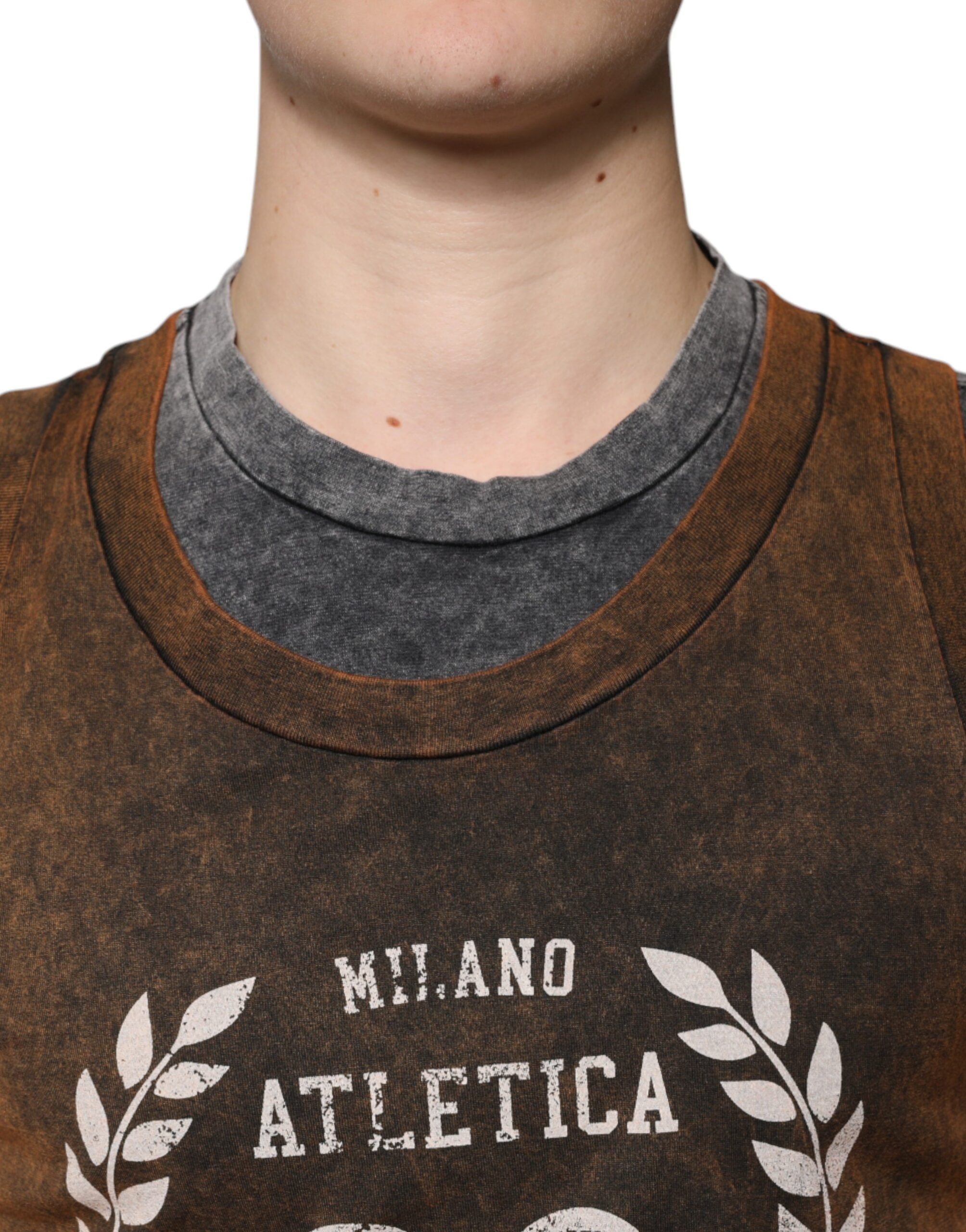 Brown Cotton Crew Neck Sleeveless T-shirt - ventzia