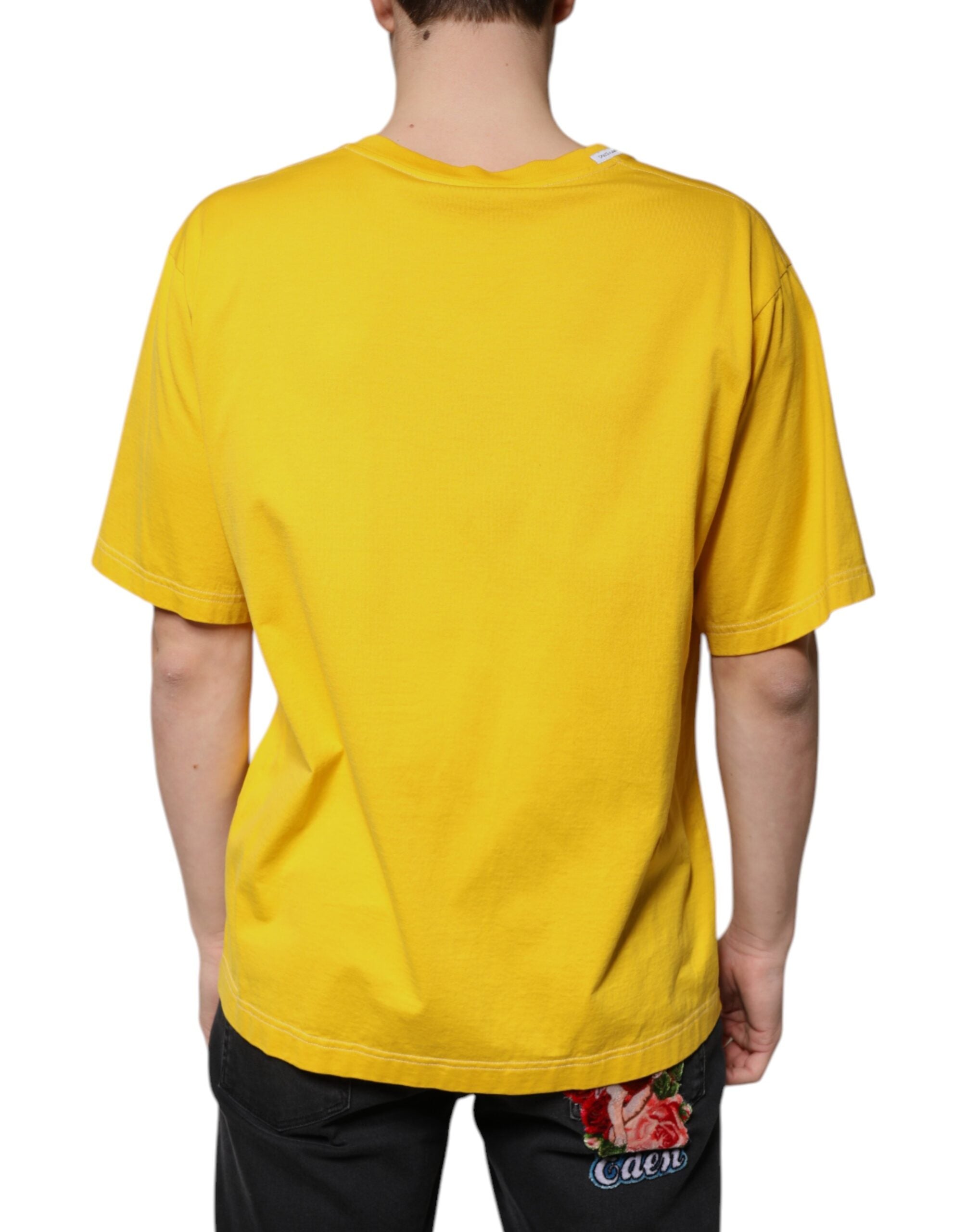 Yellow Cotton V-neck Short Sleeves T-shirt - ventzia
