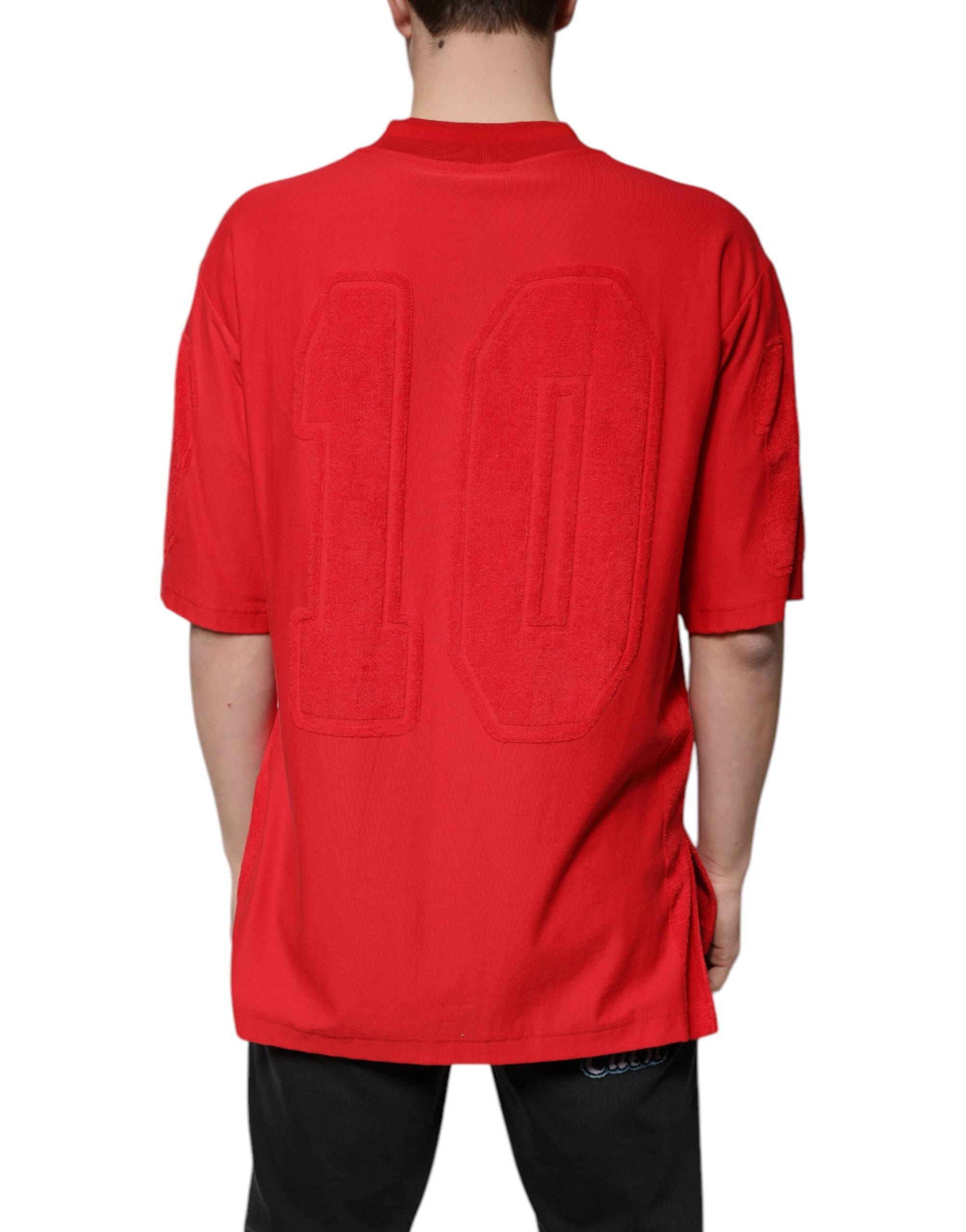 Red Cotton V-neck Short Sleeves T-shirt - ventzia