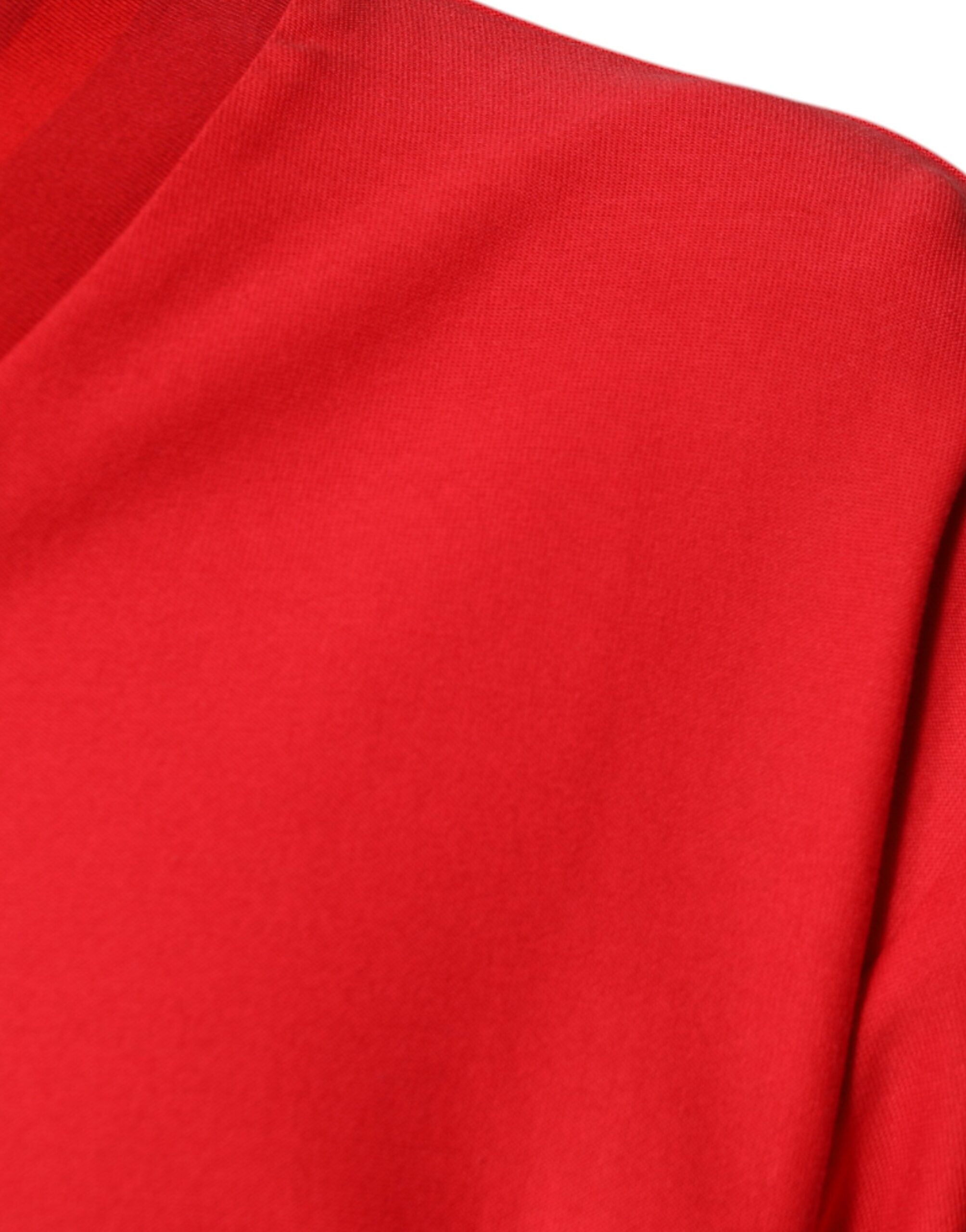 Red Cotton V-neck Short Sleeves T-shirt - ventzia
