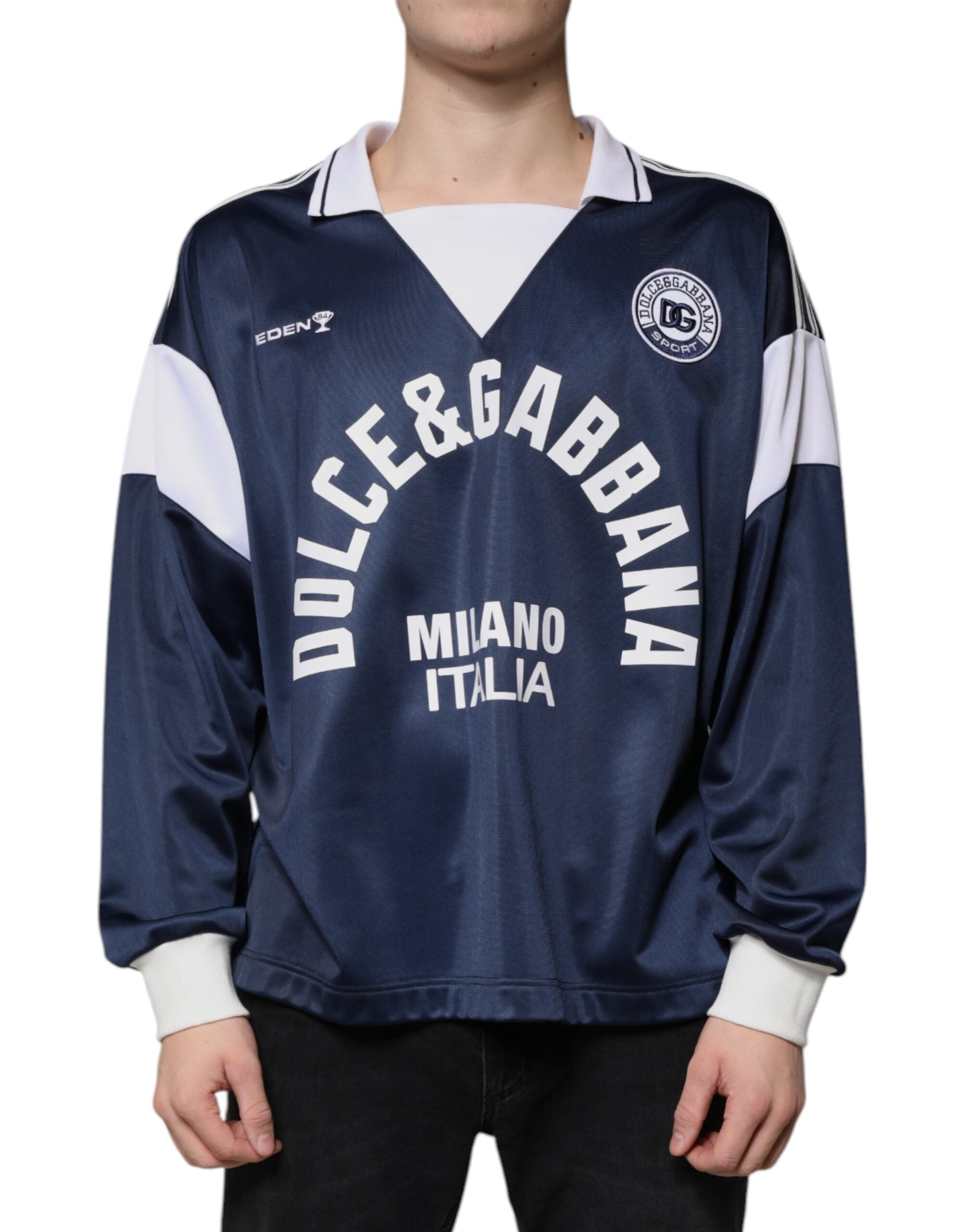 Blue White Milano Long Sleeve Jersey T-shirt - ventzia