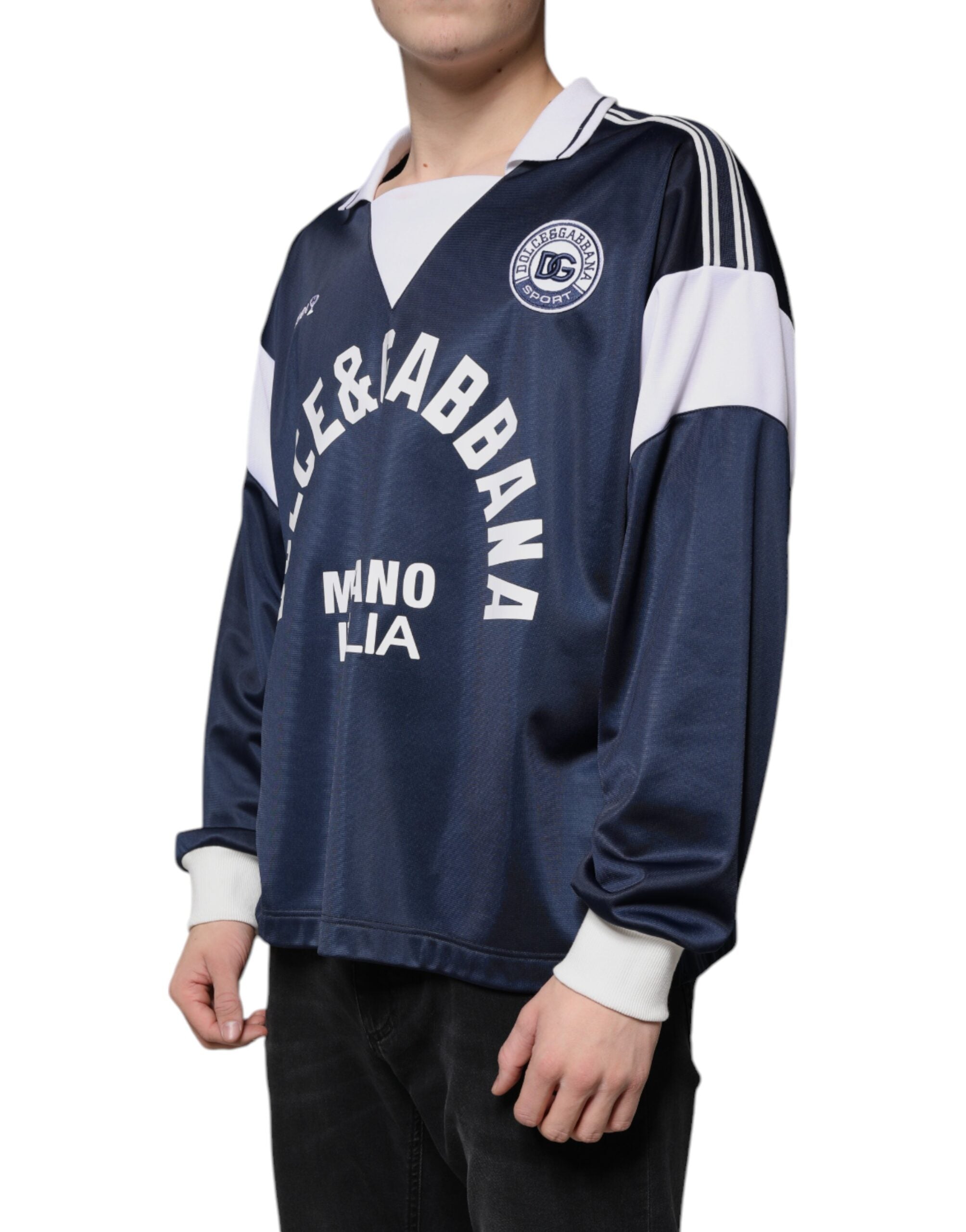 Blue White Milano Long Sleeve Jersey T-shirt - ventzia