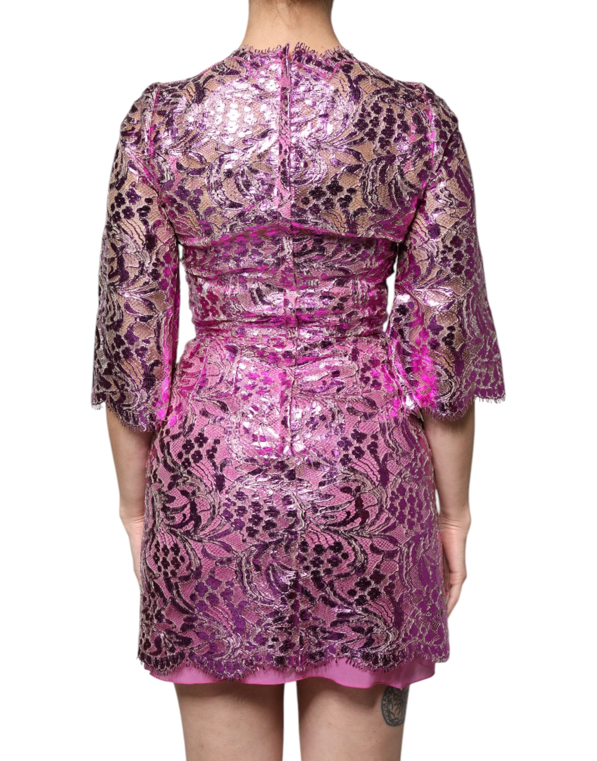 Metallic Fuchsia Floral Sheath Mini Dress - ventzia