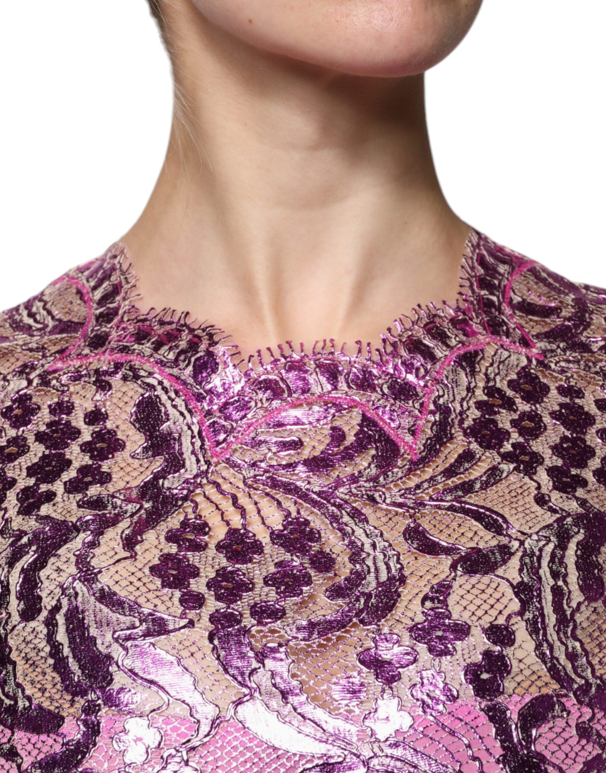 Metallic Fuchsia Floral Sheath Mini Dress - ventzia