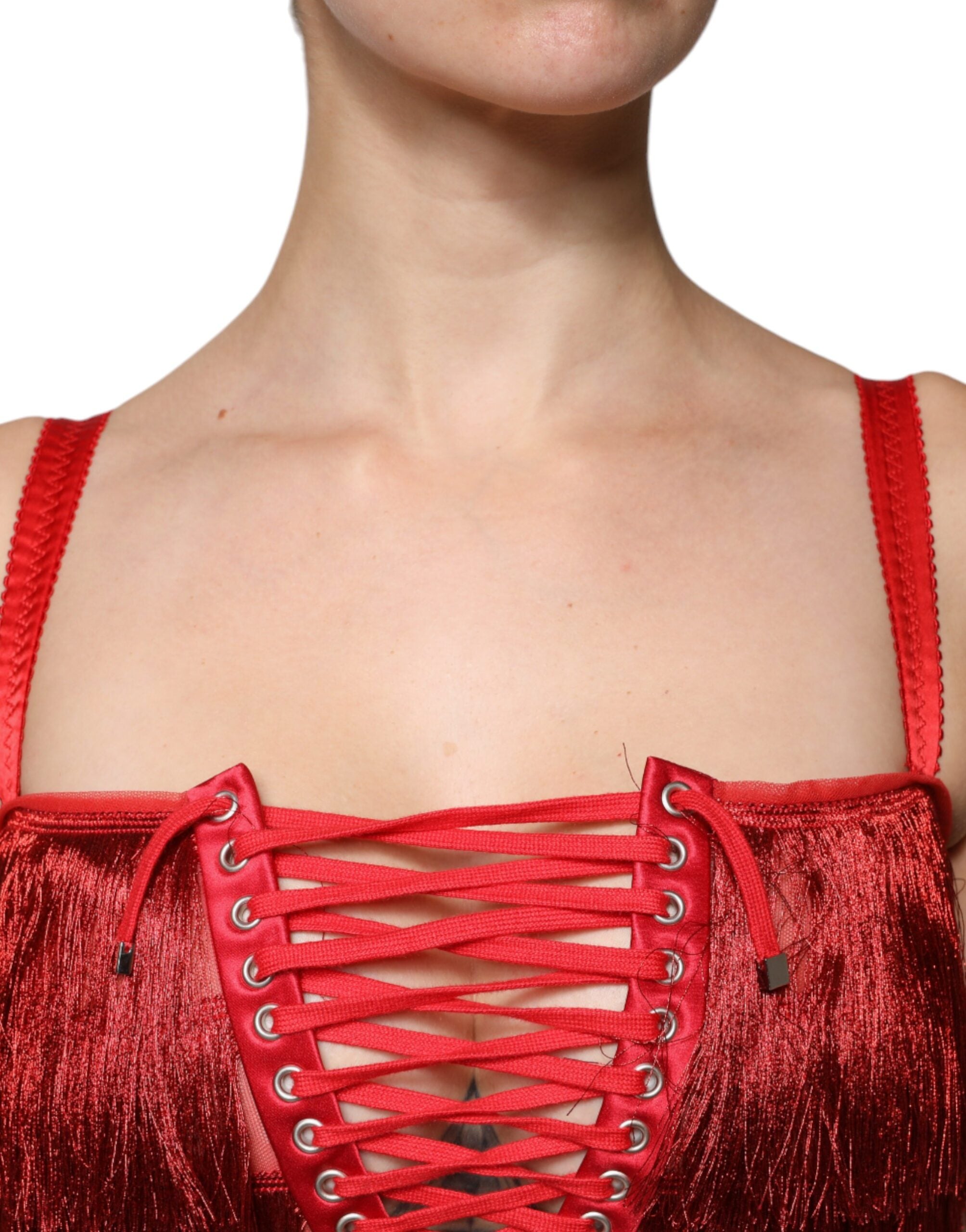 Red Lace Tassel Sleeveless Sheath Mini Dress - ventzia