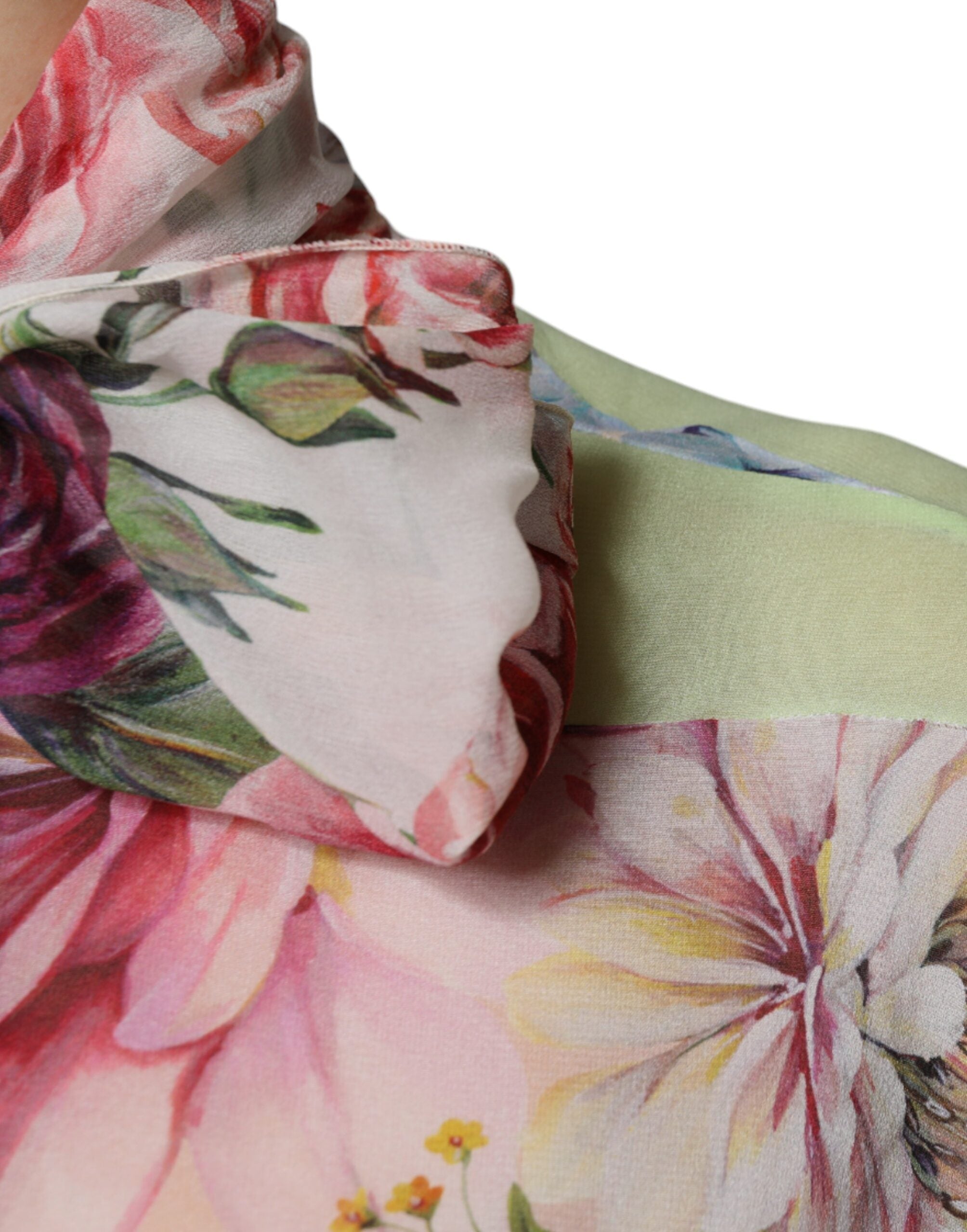 Multicolor Floral Patchwork Ascot Collar Top - ventzia