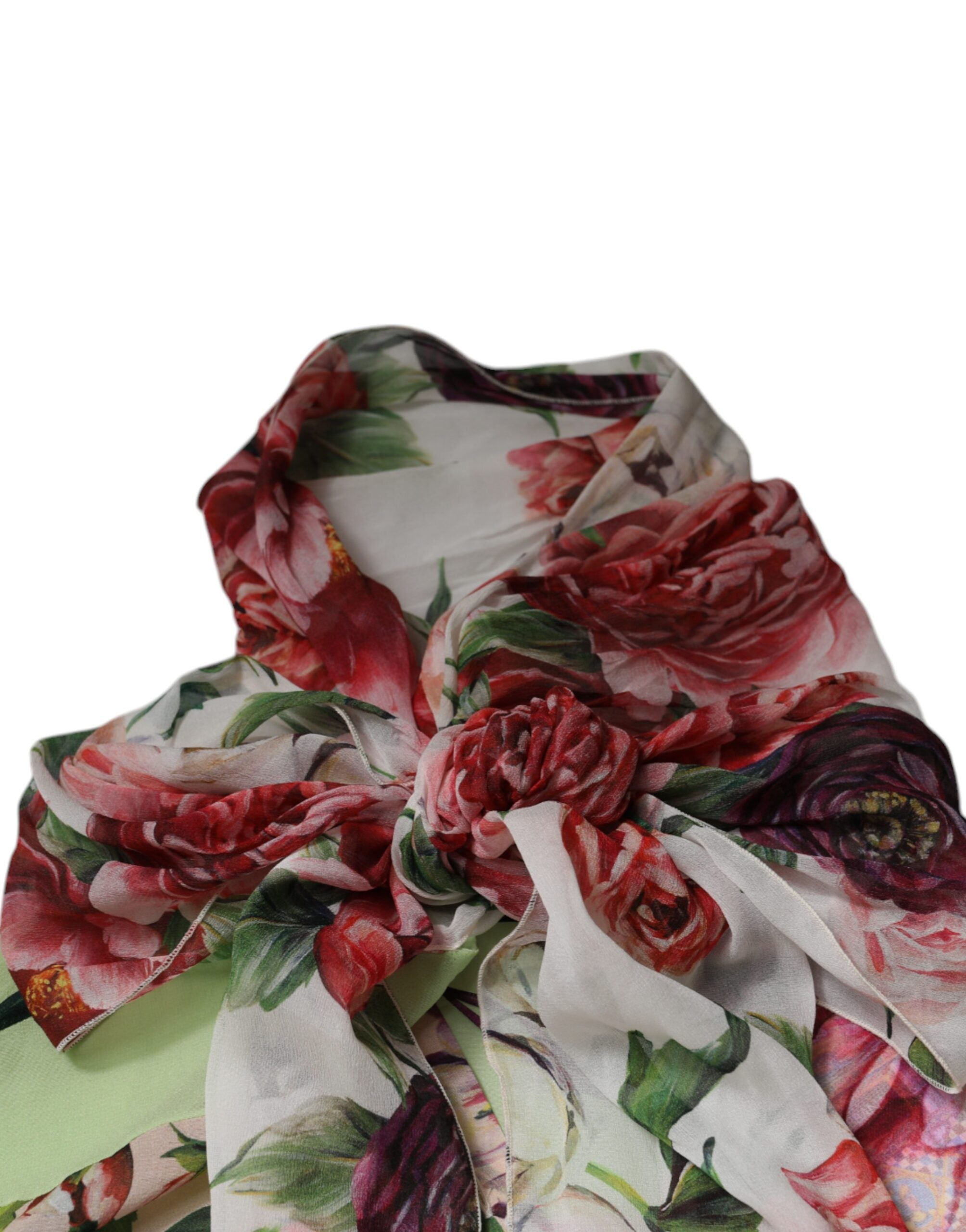 Multicolor Floral Patchwork Ascot Collar Top - ventzia