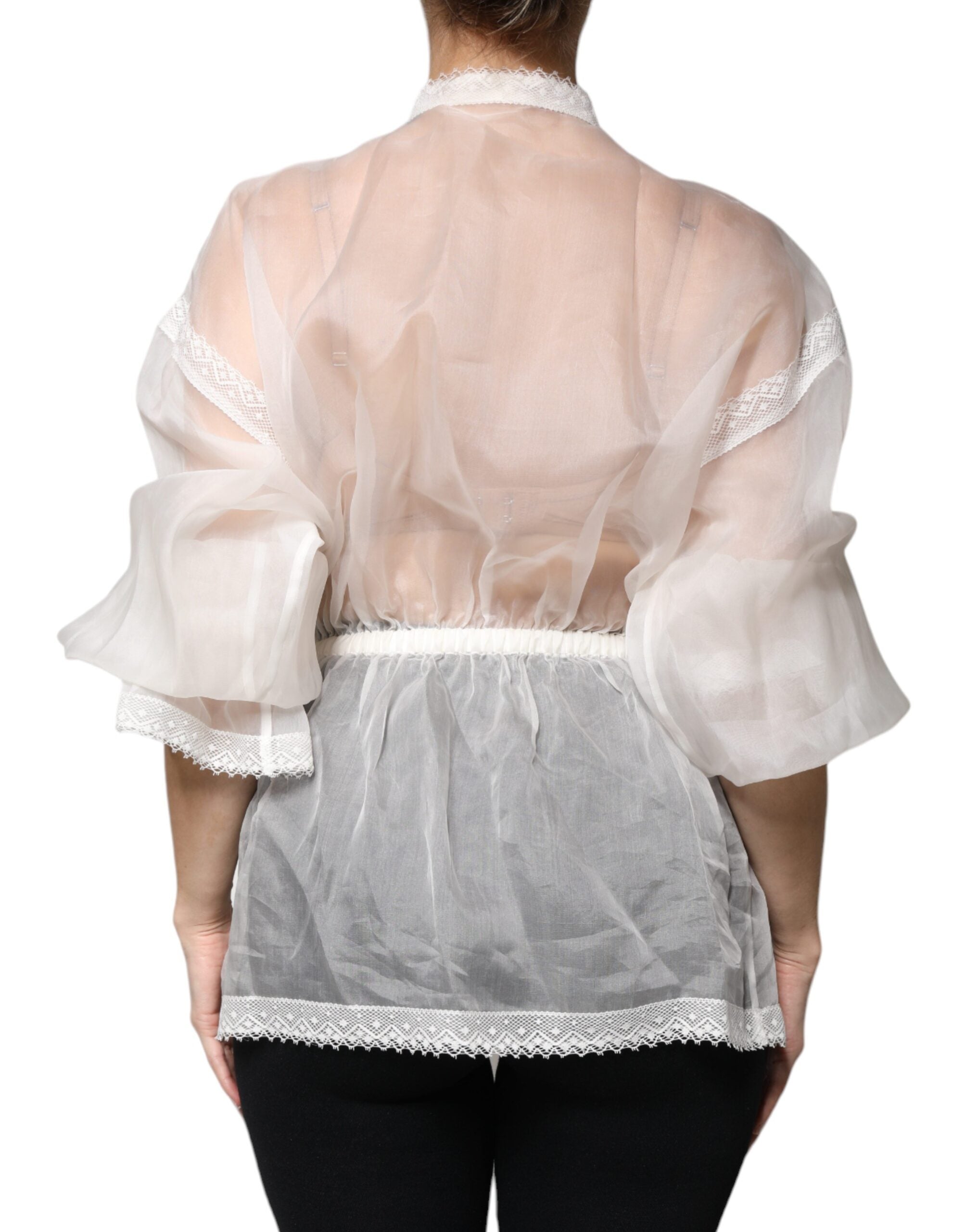 White Ascot Collar Long Sleeves Blouse Top - ventzia