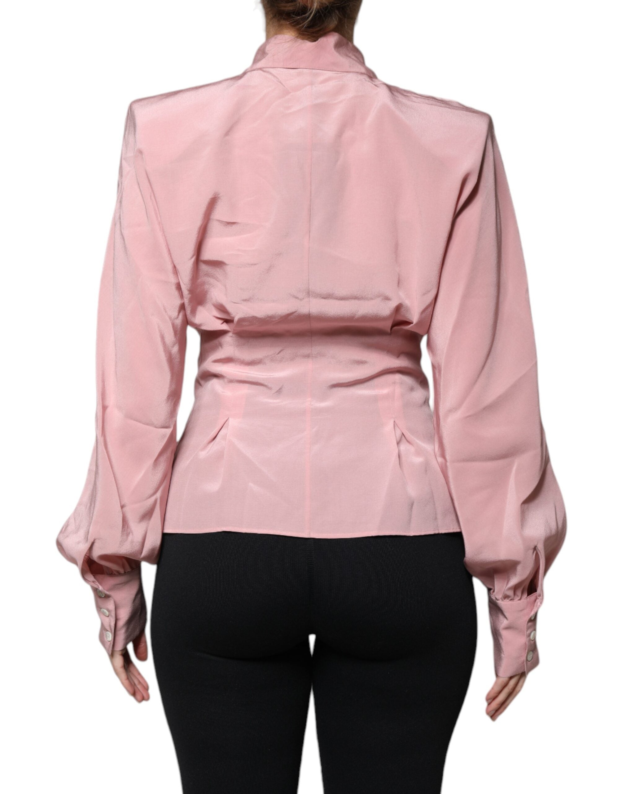 Pink Cotton Long Sleeves Collared Blouse Top - ventzia