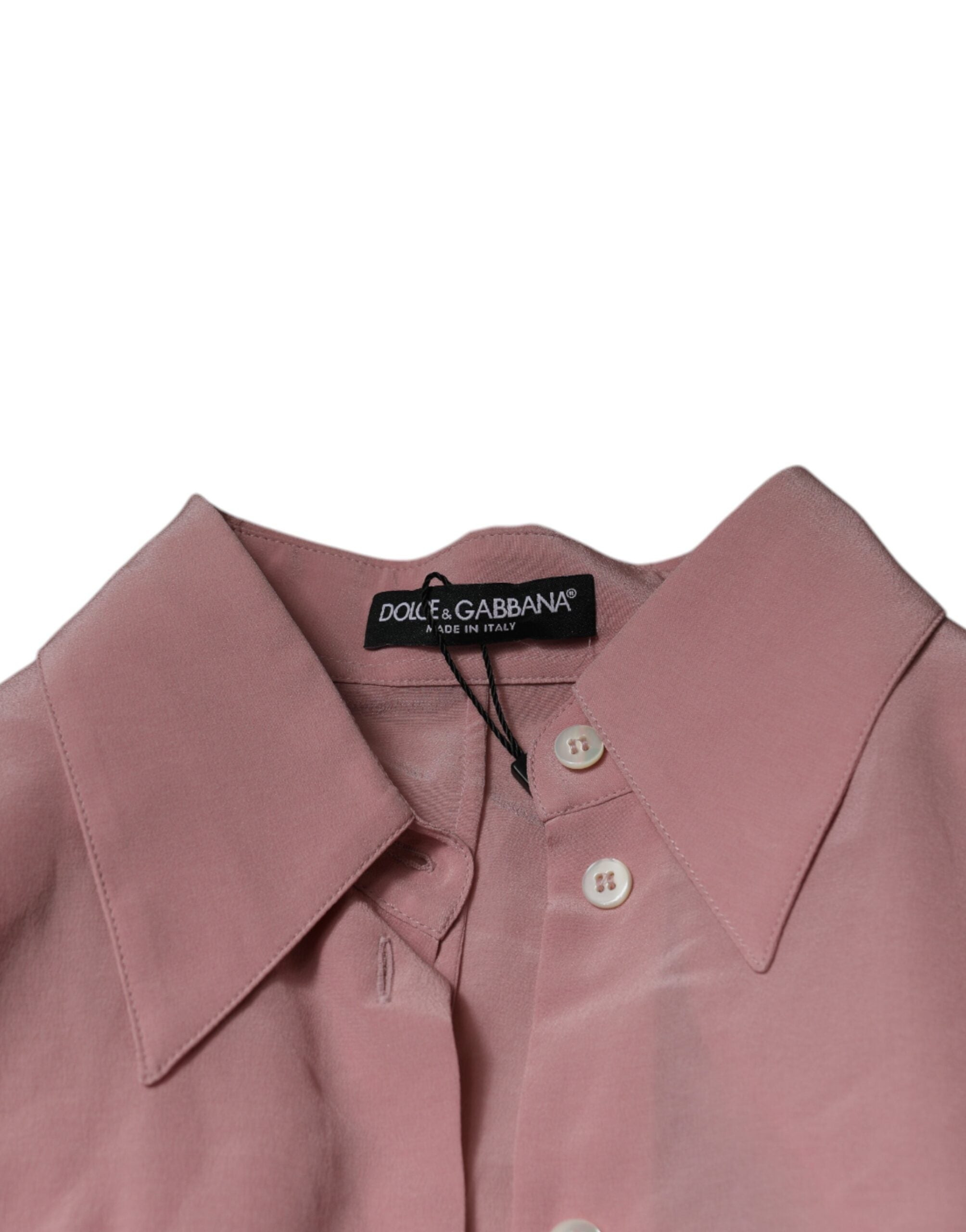 Pink Cotton Long Sleeves Collared Blouse Top - ventzia