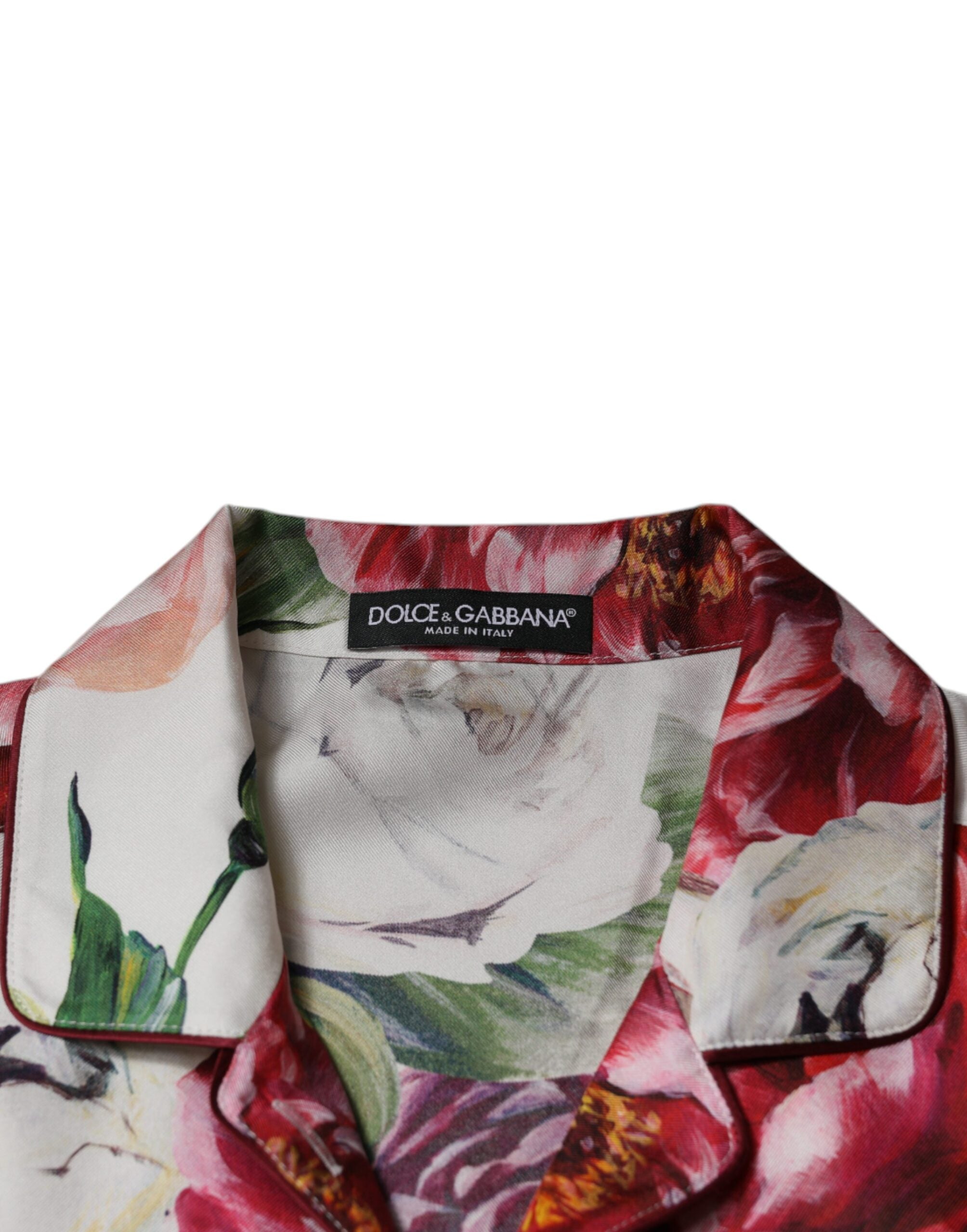 White Peony Silk Long Sleeves Collared Blouse Top - ventzia