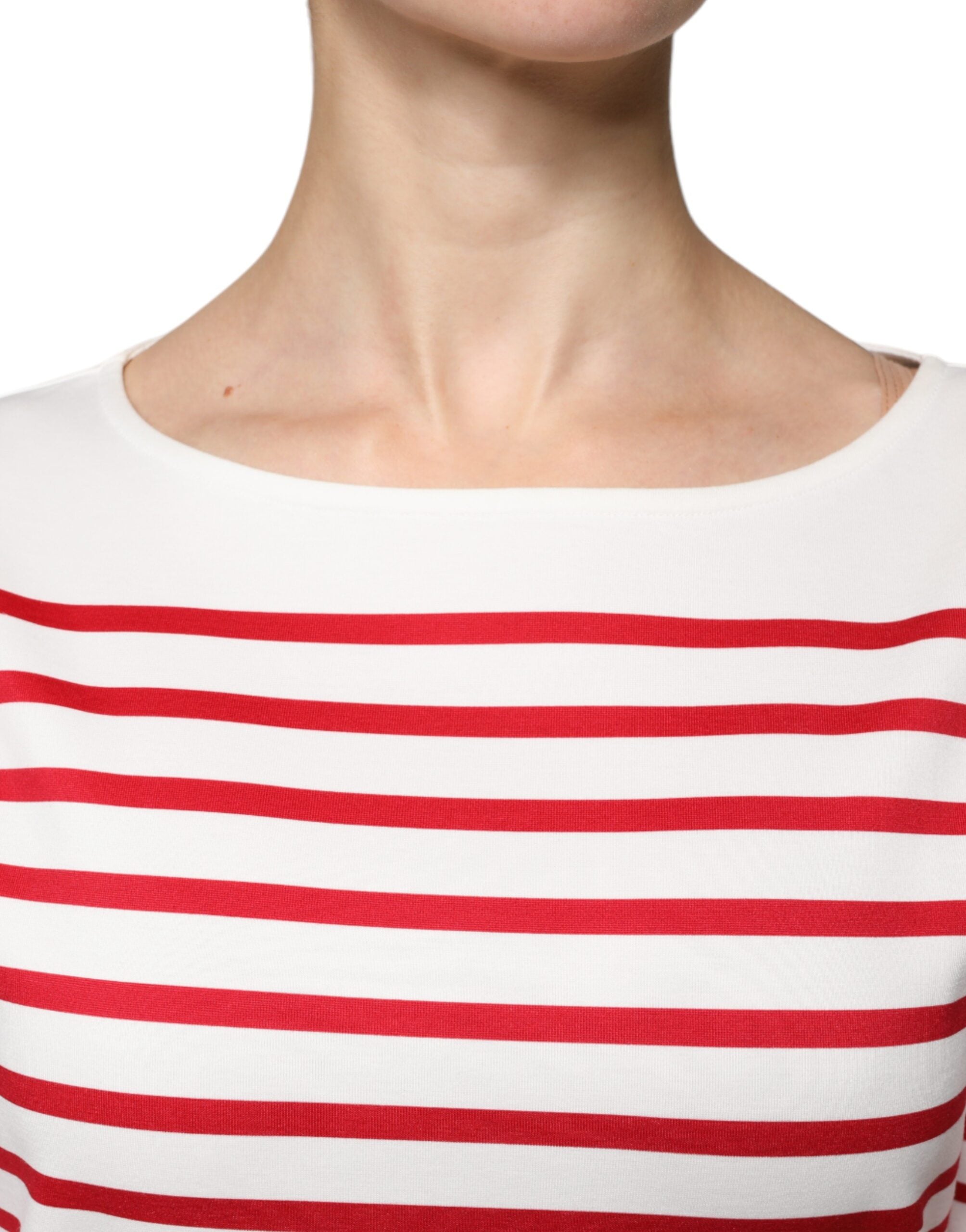 White Red Stripes Cotton Long Sleeves Top - ventzia