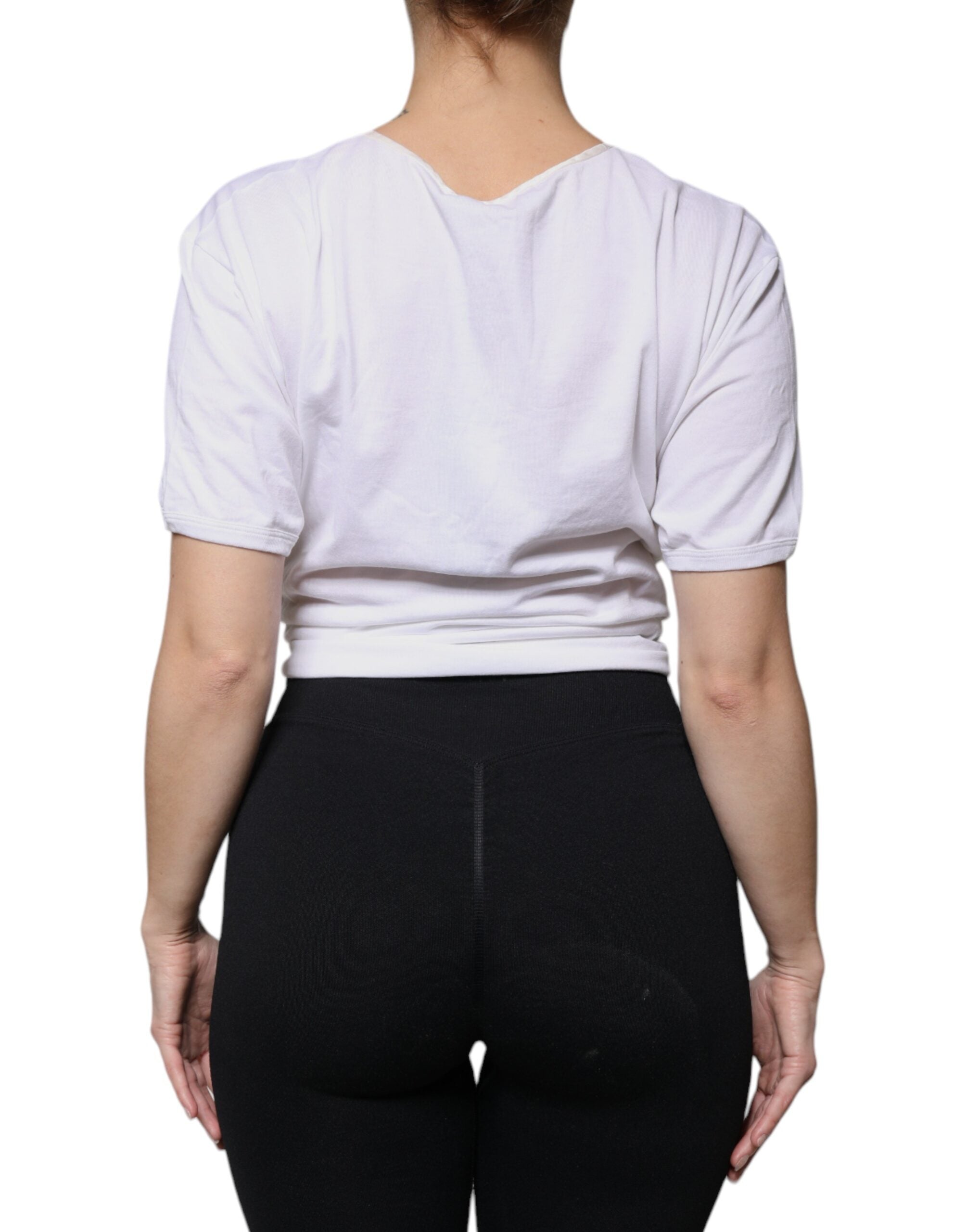 White Cotton Silk Round Neck Wrap Blouse Top - ventzia