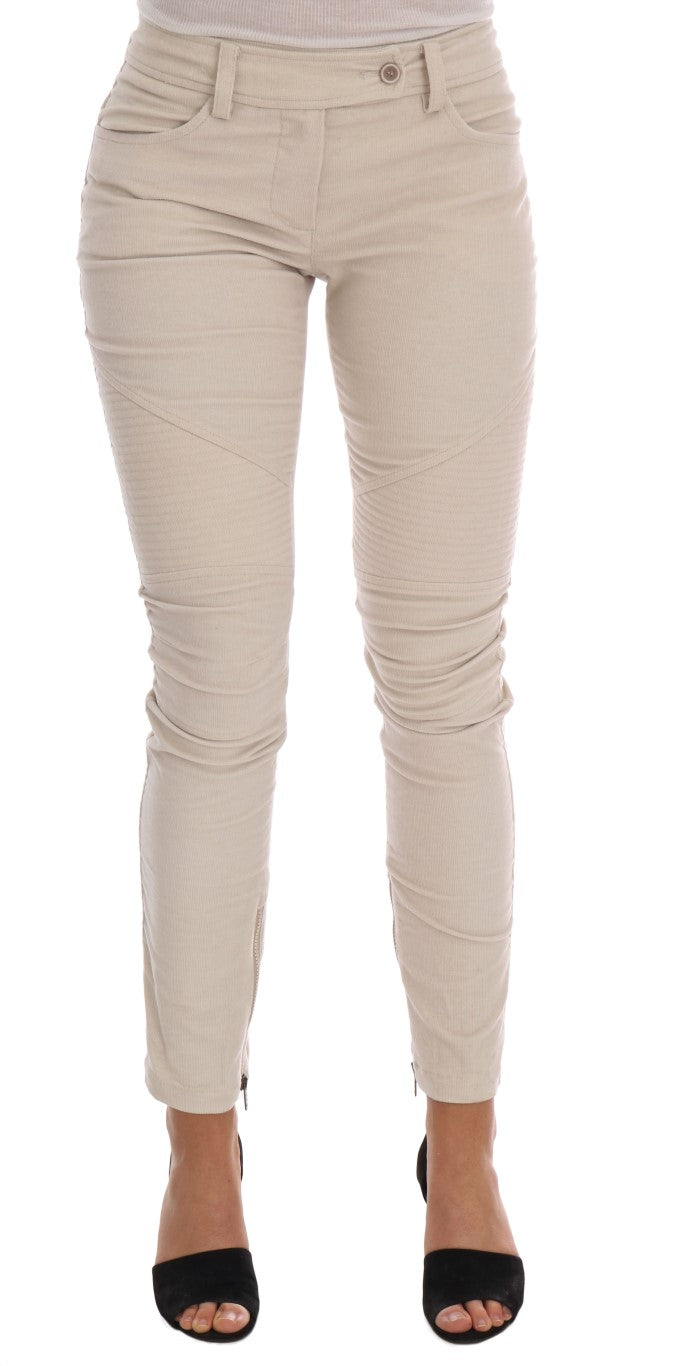 Chic Beige Corduroy Skinny Slim Fit Pants - ventzia