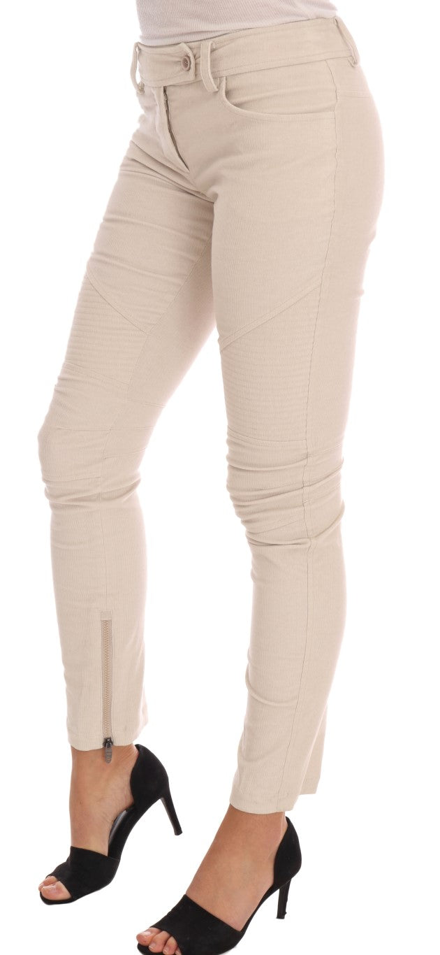 Chic Beige Corduroy Skinny Slim Fit Pants - ventzia