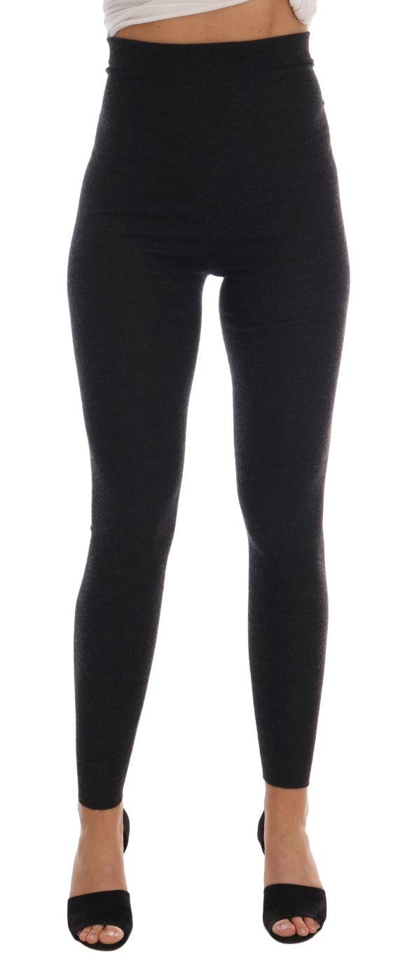Elegant Gray Cashmere High Waist Pants - ventzia