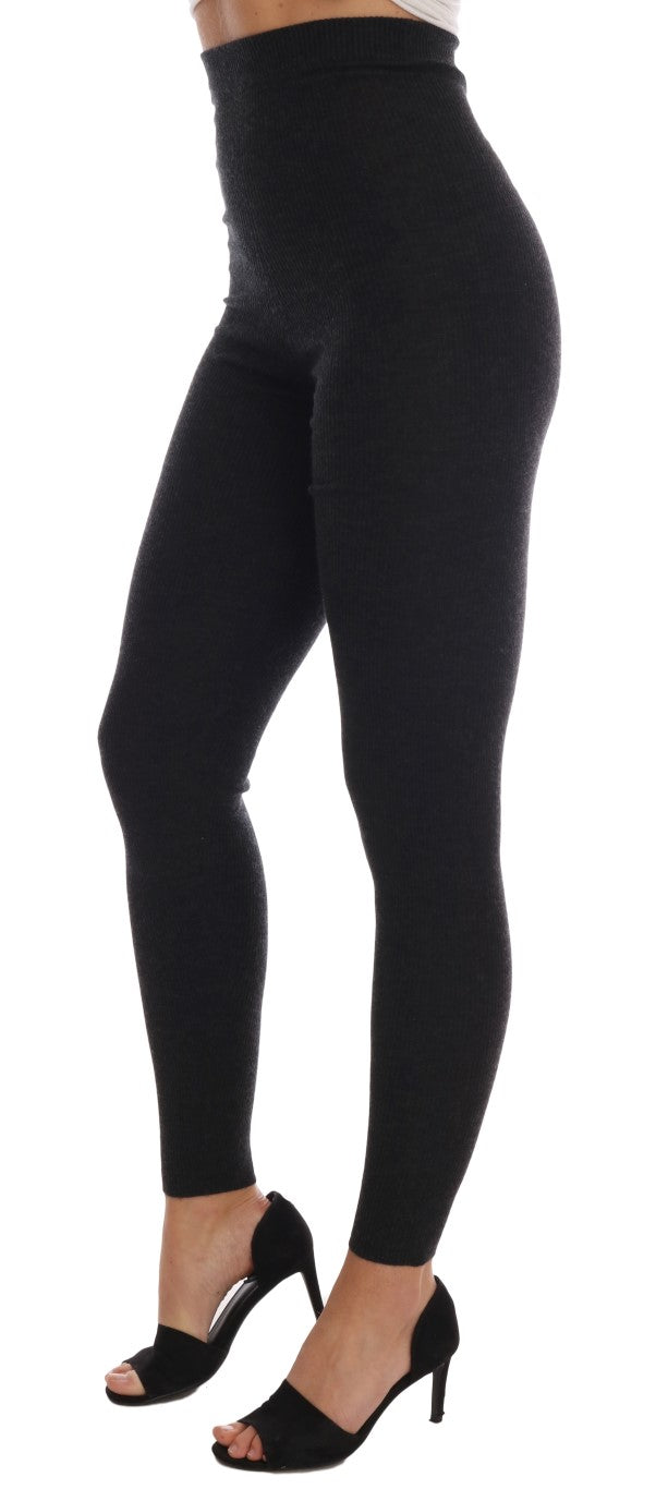 Elegant Gray Cashmere High Waist Pants - ventzia