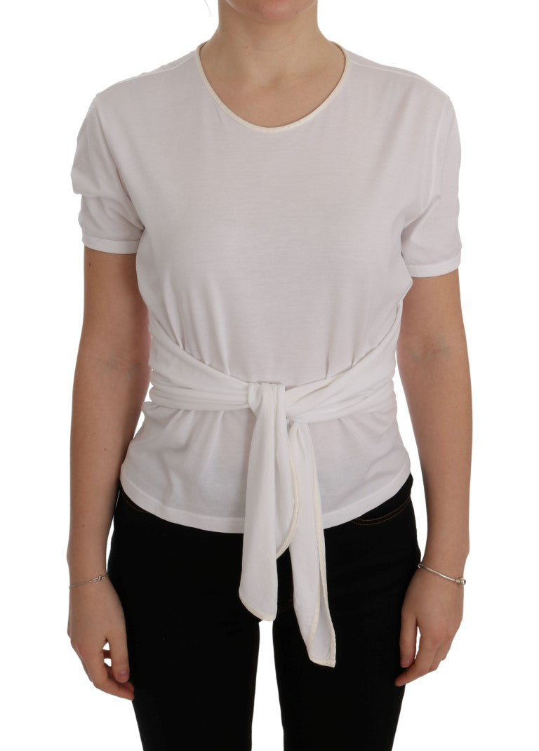 Elegant White Wrap Blouse with Crystal Accents - ventzia