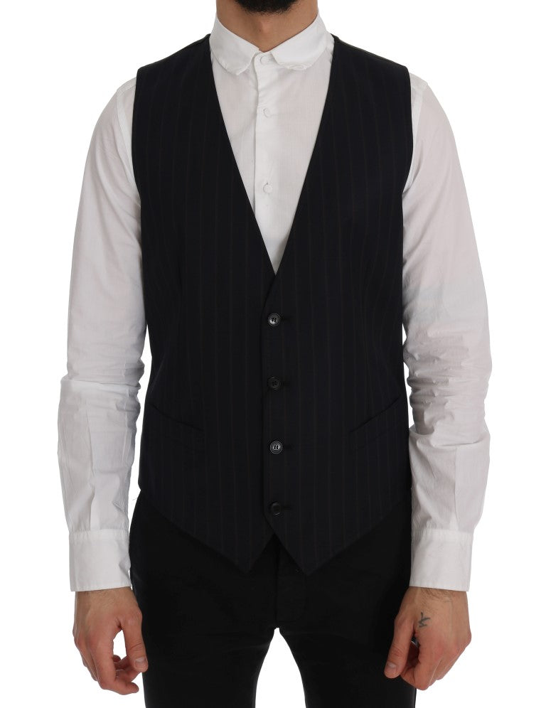 Elegant Striped Wool Blend Vest Waistcoat - ventzia