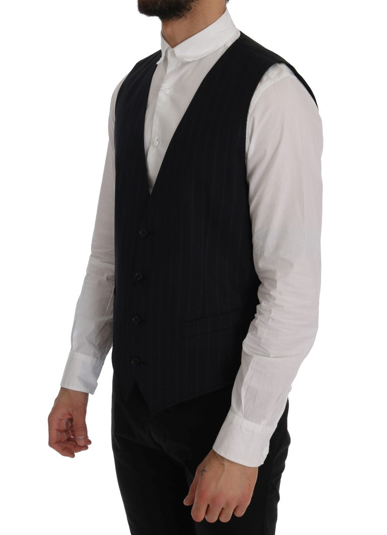 Elegant Striped Wool Blend Vest Waistcoat - ventzia