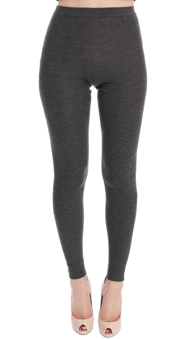 Chic Gray High Waist Cashmere Tights Pants - ventzia
