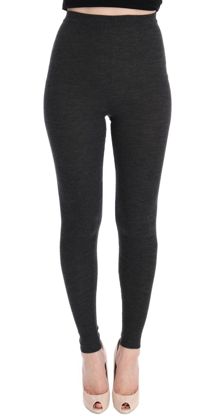 Elegant Gray High-Waist Wool Tights Pants - ventzia