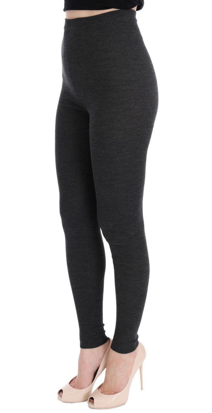 Elegant Gray High-Waist Wool Tights Pants - ventzia