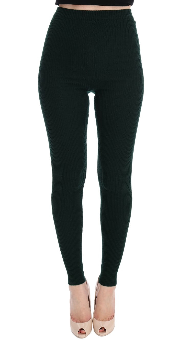 Elegant High Waist Green Wool Tights - ventzia
