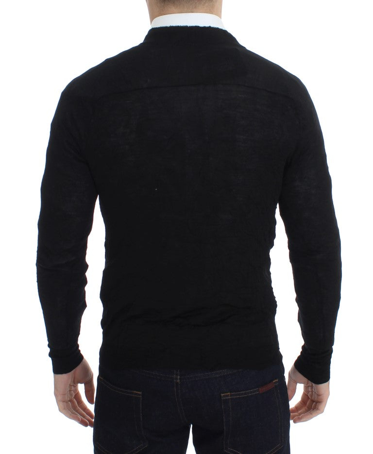 Elegant Black Merino Wool Cardigan - ventzia