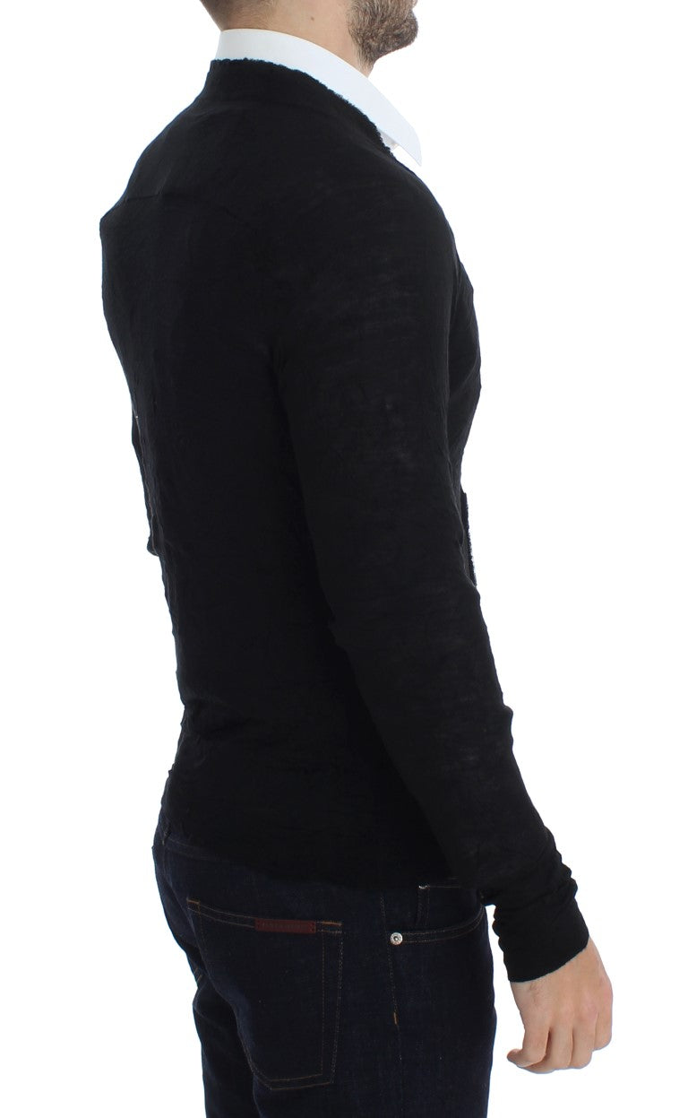 Elegant Black Merino Wool Cardigan - ventzia