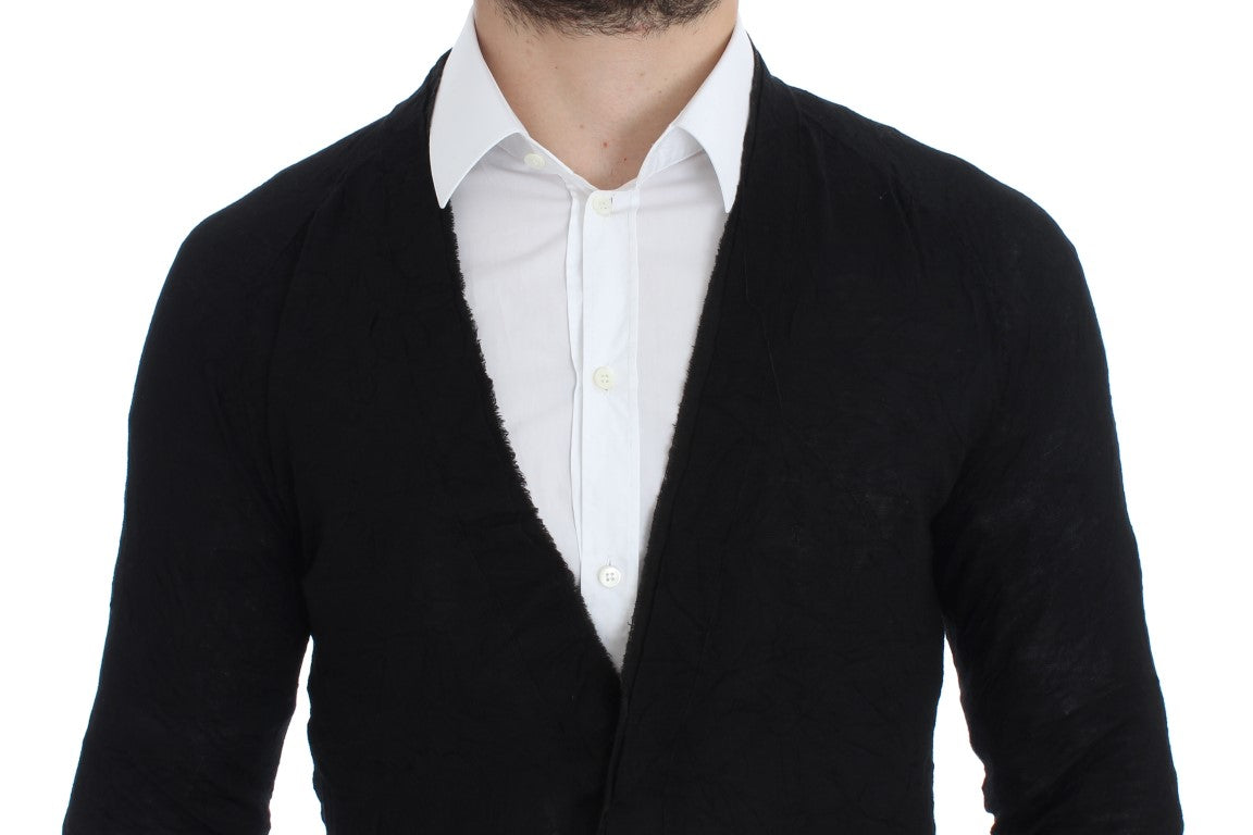 Elegant Black Merino Wool Cardigan - ventzia