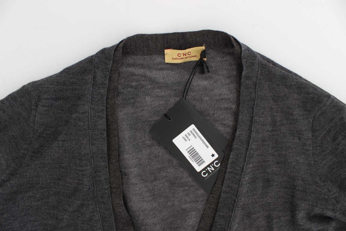 Elegant Gray Wool Blend Cardigan Sweater - ventzia