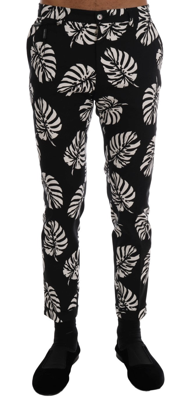 Slim Fit Leaf Print Ankle Pants - ventzia