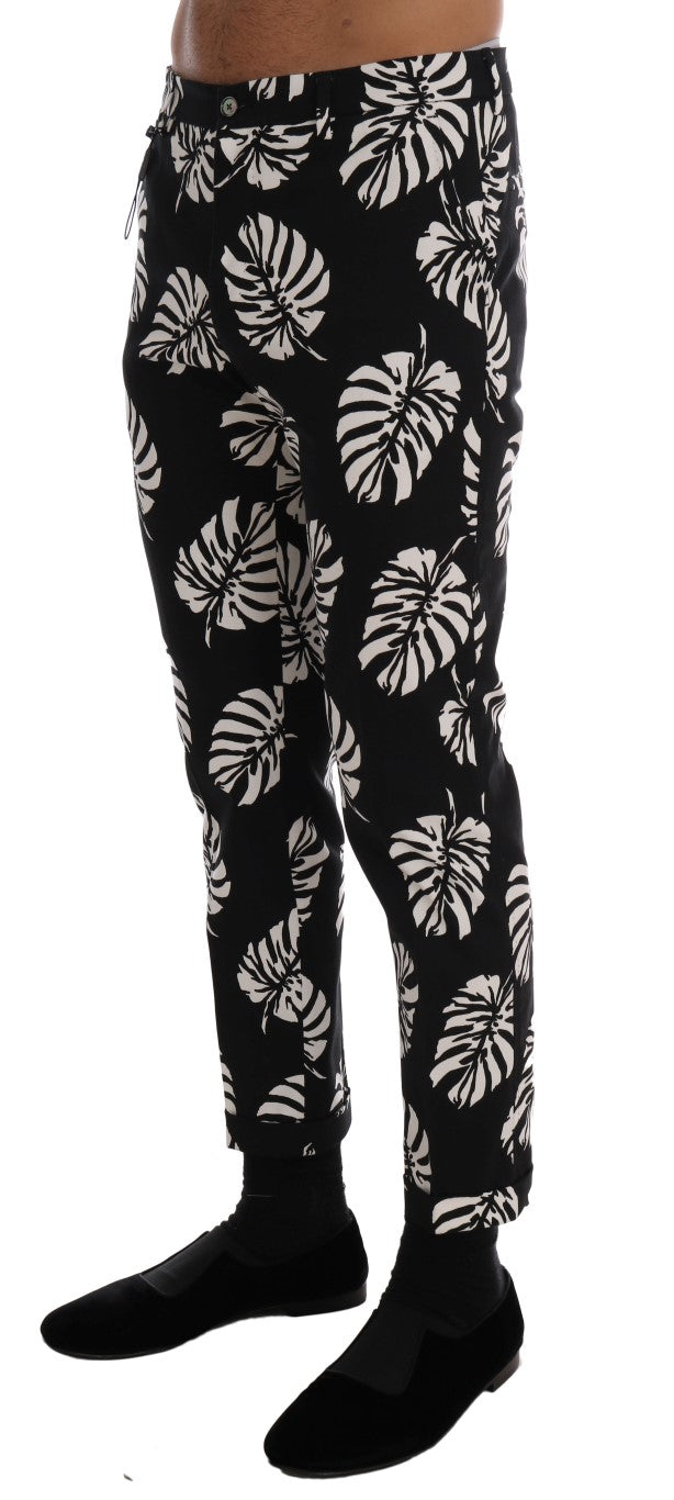 Slim Fit Leaf Print Ankle Pants - ventzia