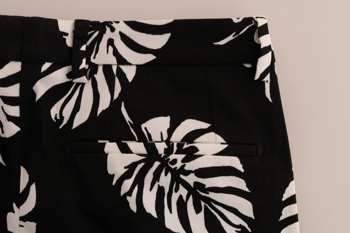 Slim Fit Leaf Print Ankle Pants - ventzia