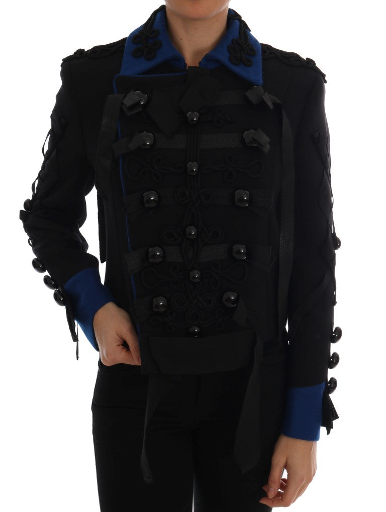 Chic Black & Blue Short Trench Jacket - ventzia