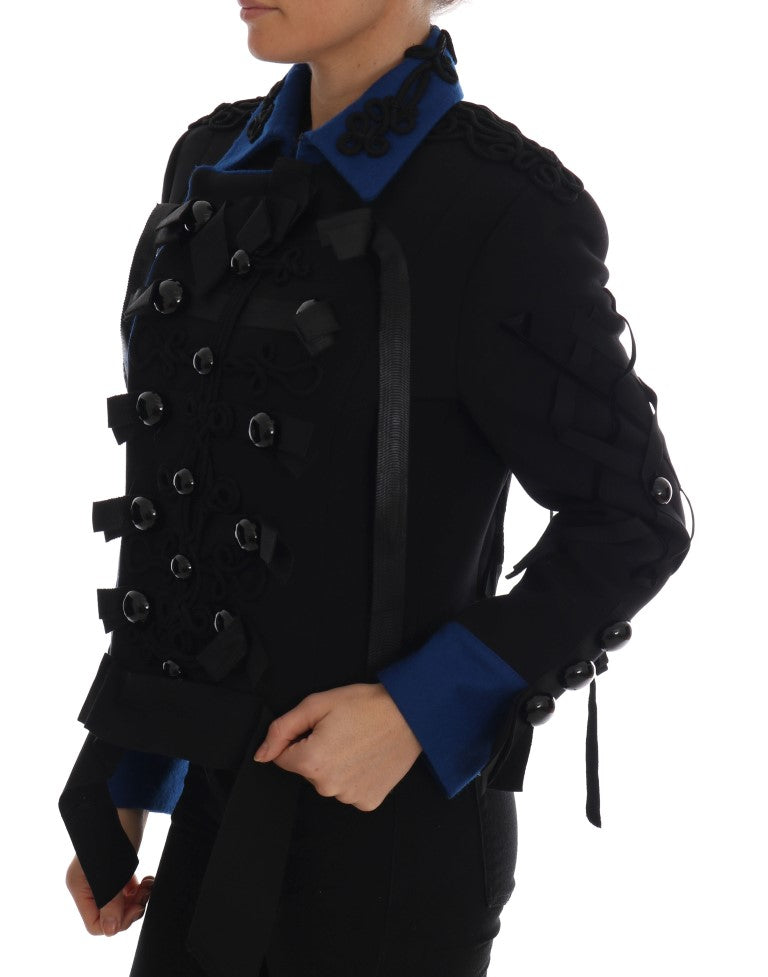 Chic Black & Blue Short Trench Jacket - ventzia