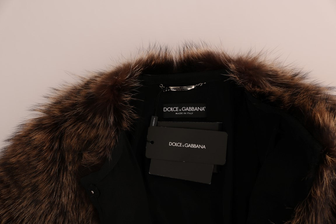 Elegant Brown Raccoon Fur Knee-Length Coat - ventzia