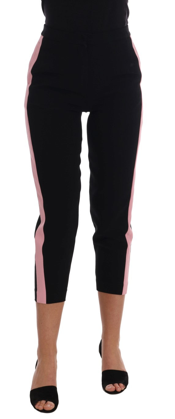 Chic Black Capri Pants with Pink Side Stripes - ventzia