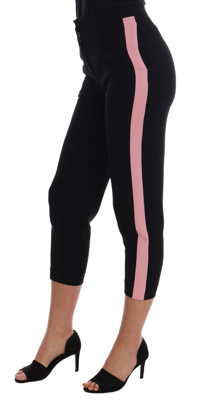 Chic Black Capri Pants with Pink Side Stripes - ventzia