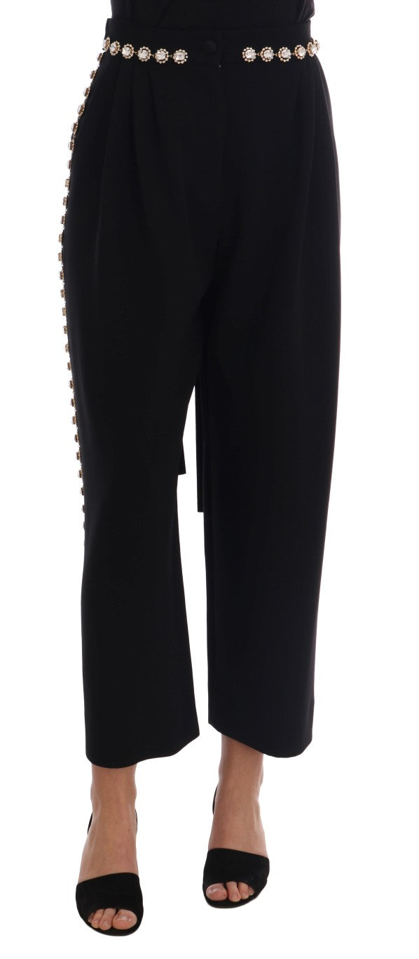 Elegant High-Waist Ankle Pants with Gold Detailing - ventzia