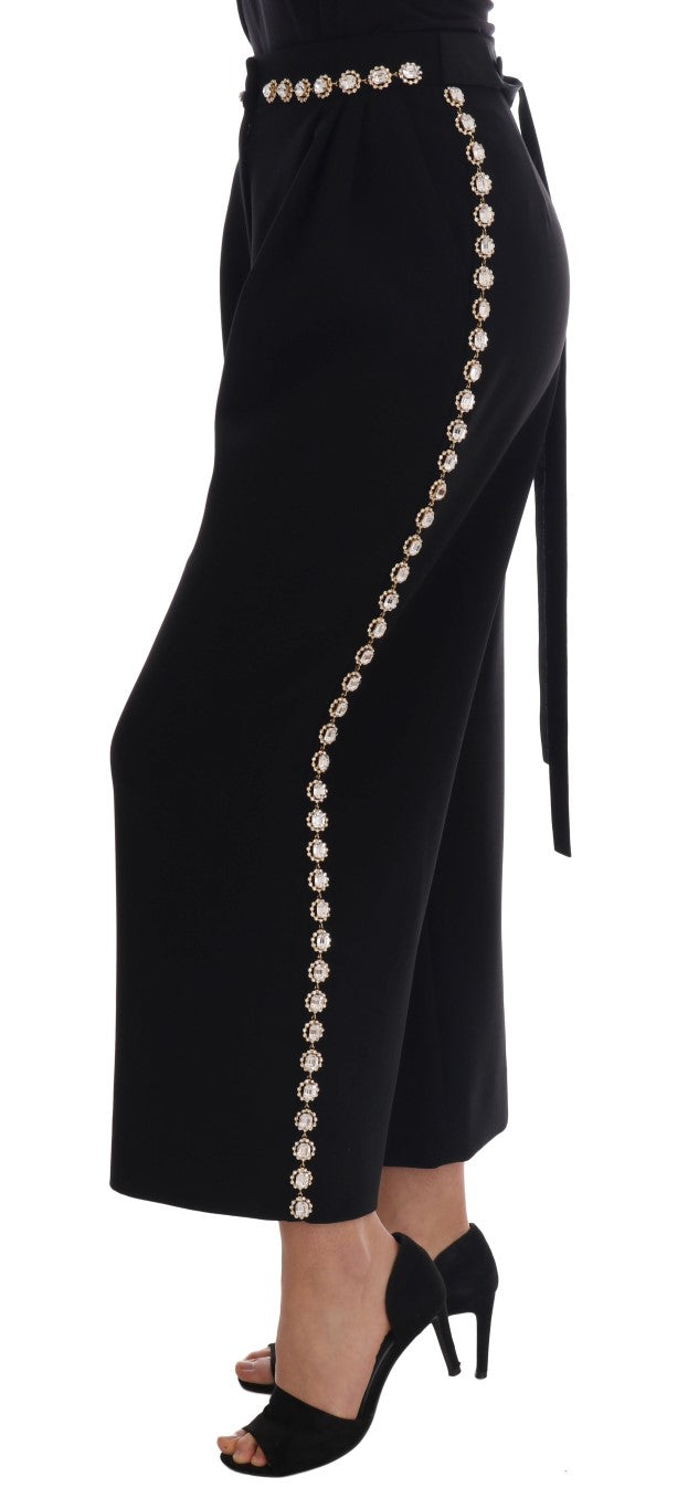 Elegant High-Waist Ankle Pants with Gold Detailing - ventzia