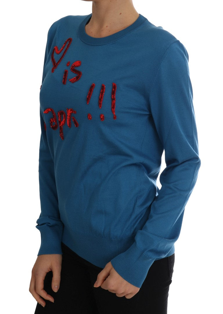 Blue Silk Sequined Capri Pullover Sweater - ventzia