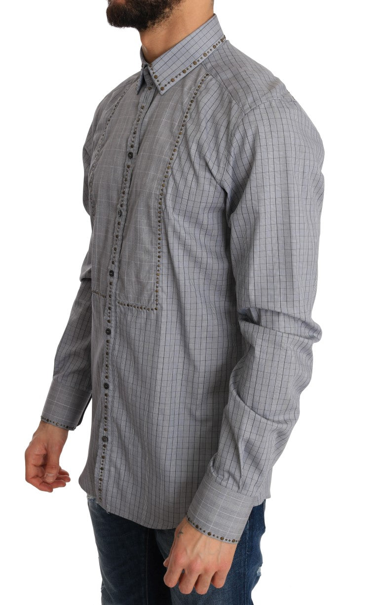 Elegant Gray Checkered Slim Fit Casual Shirt - ventzia