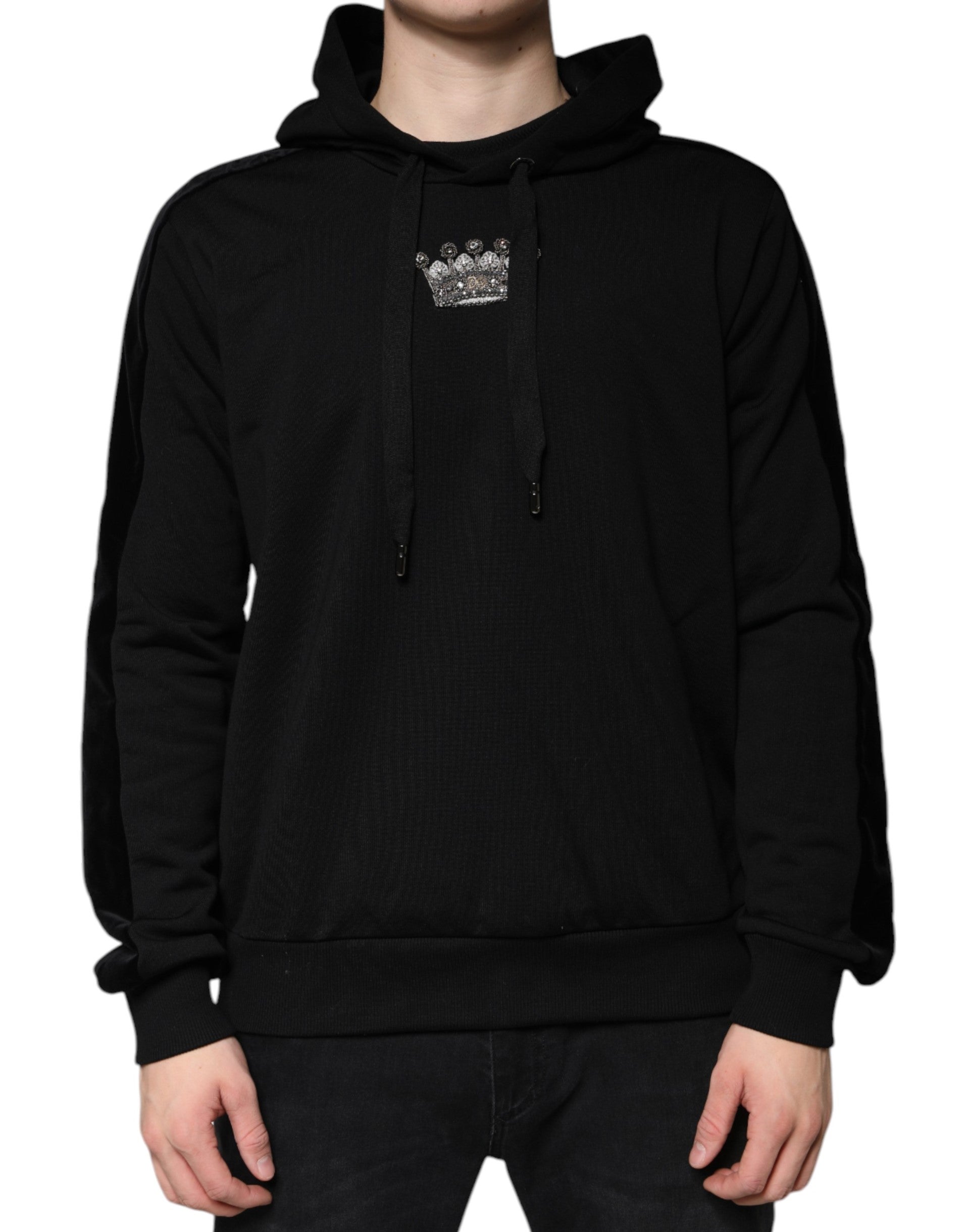 Black Crown Cotton Hooded Sweatshirt Sweater - ventzia