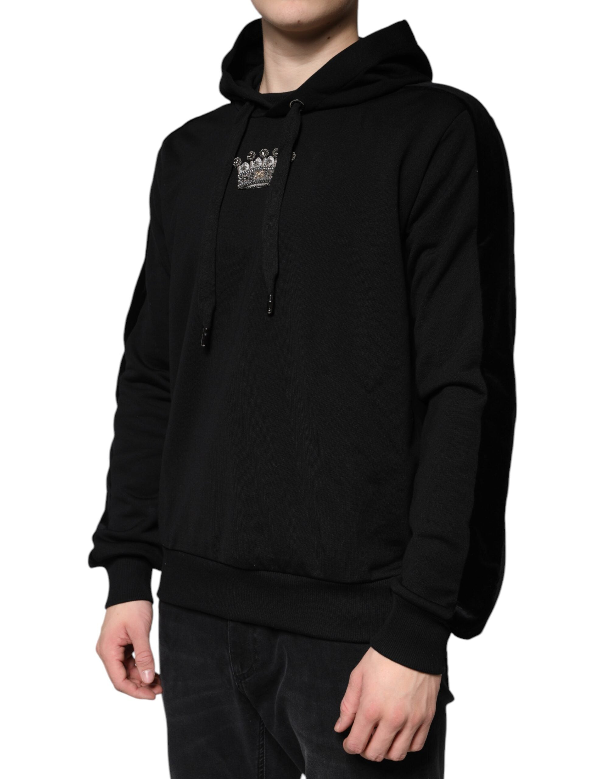 Black Crown Cotton Hooded Sweatshirt Sweater - ventzia