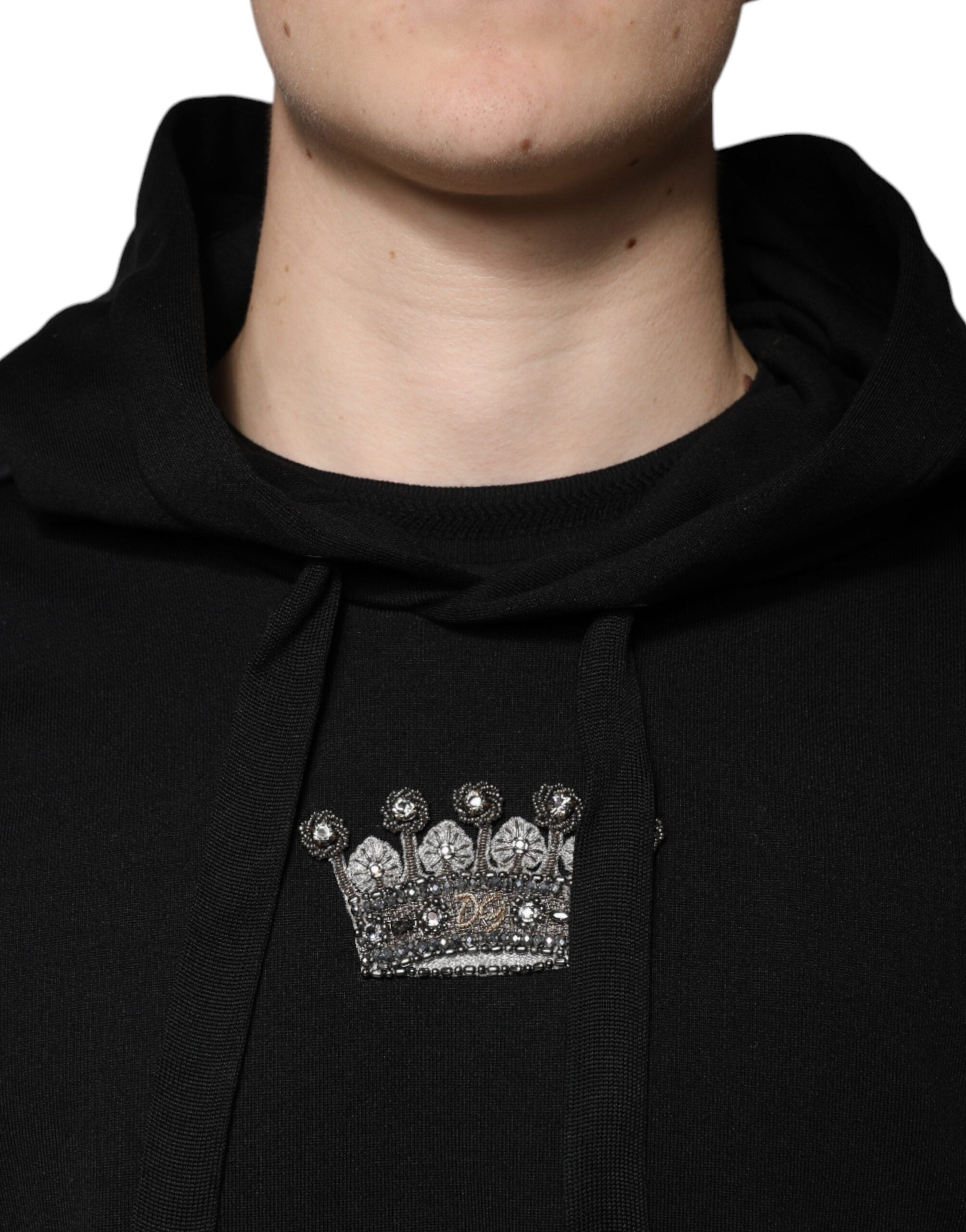 Black Crown Cotton Hooded Sweatshirt Sweater - ventzia