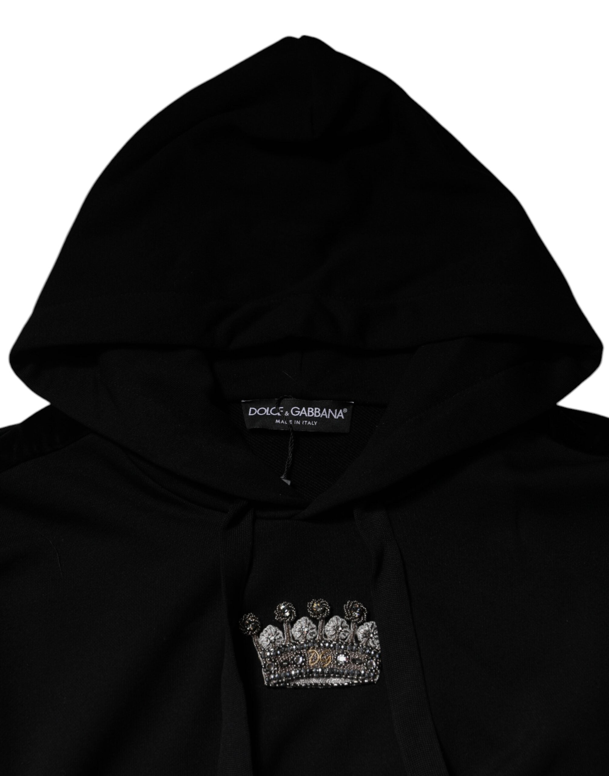 Black Crown Cotton Hooded Sweatshirt Sweater - ventzia