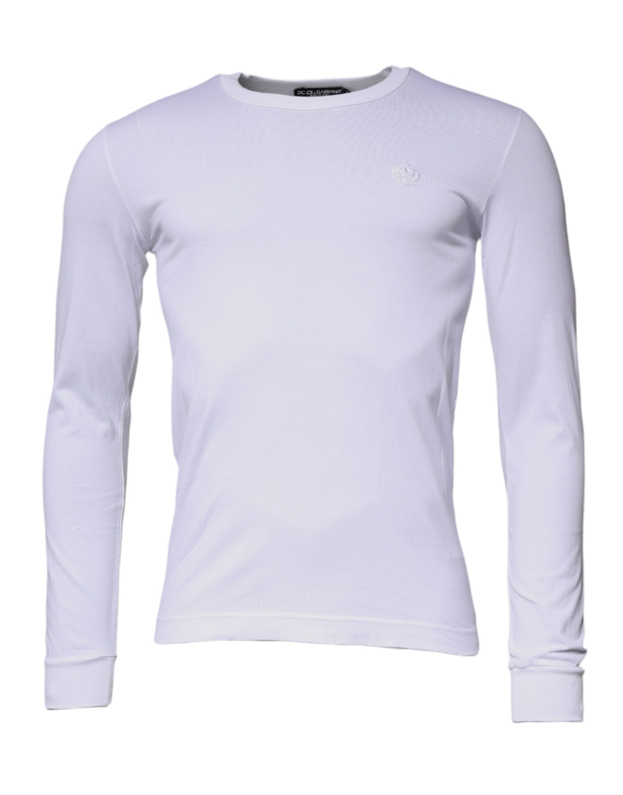 White Crown Crew Neck Cotton Pullover Sweater - ventzia